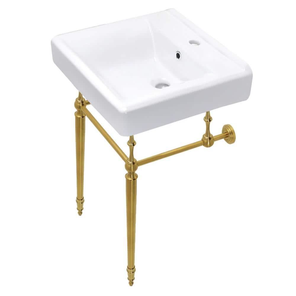 Kingston Brass Edwardian 20-Inch Porcelain Console Sink with Brass Legs (4-Inch, 3-Hole)