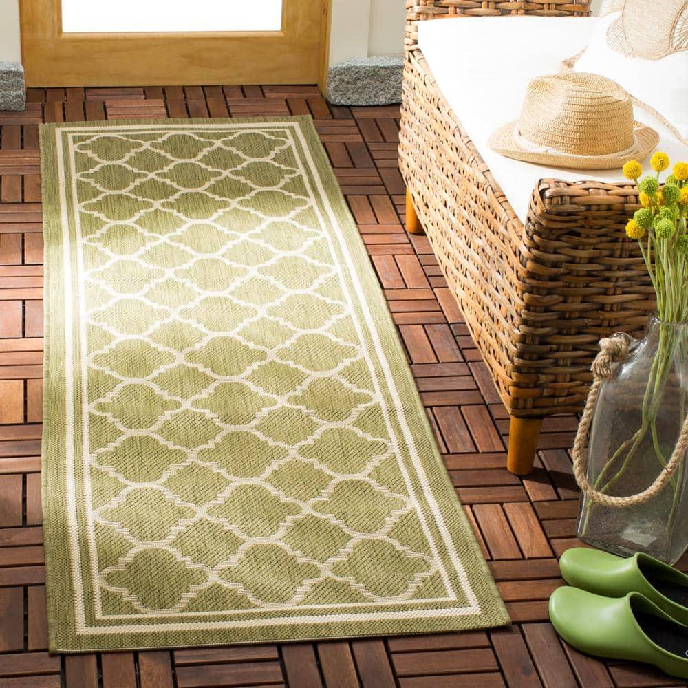 Courtyard CY6918 Power Loomed Indoor/Outdoor Runner Rug - Green/Beige - 2'3"x16' - Safavieh.