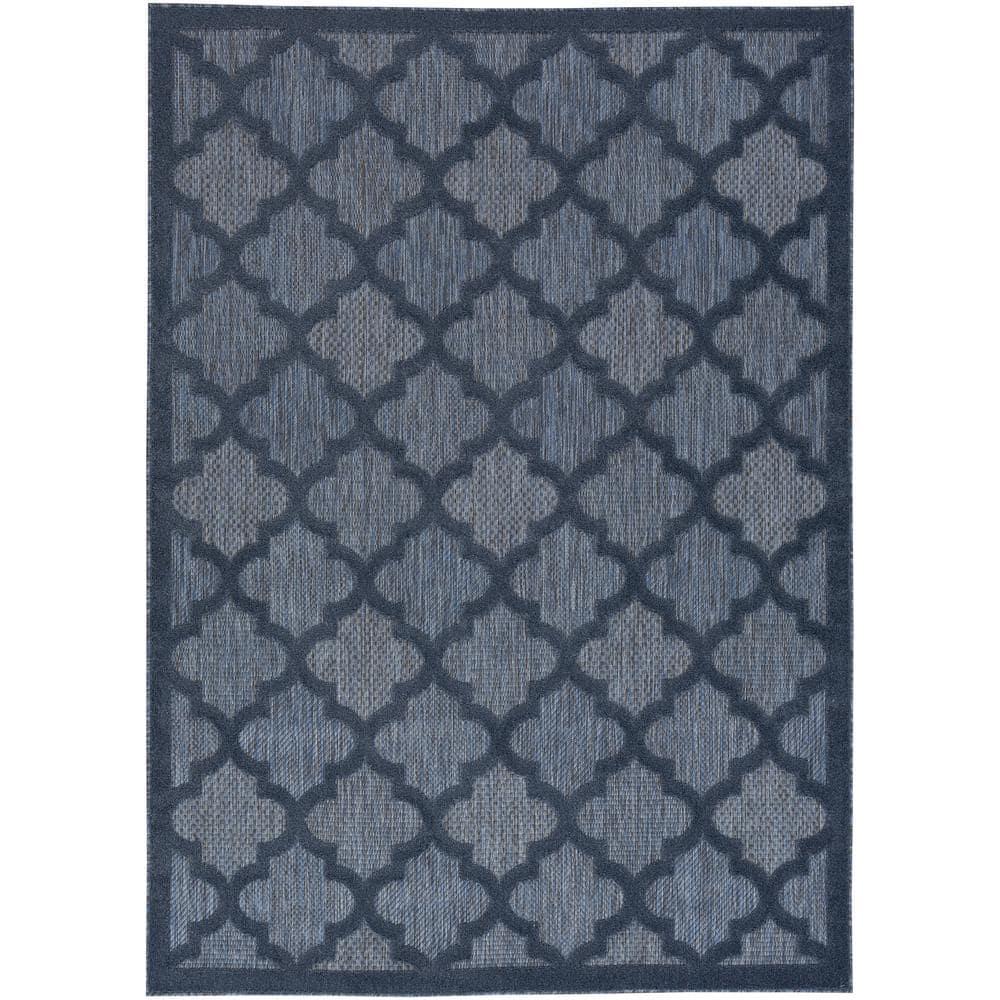 Nourison Easy Care Trellis Flatweave Indoor Outdoor Area Rug 5' x 7' Navy Blue