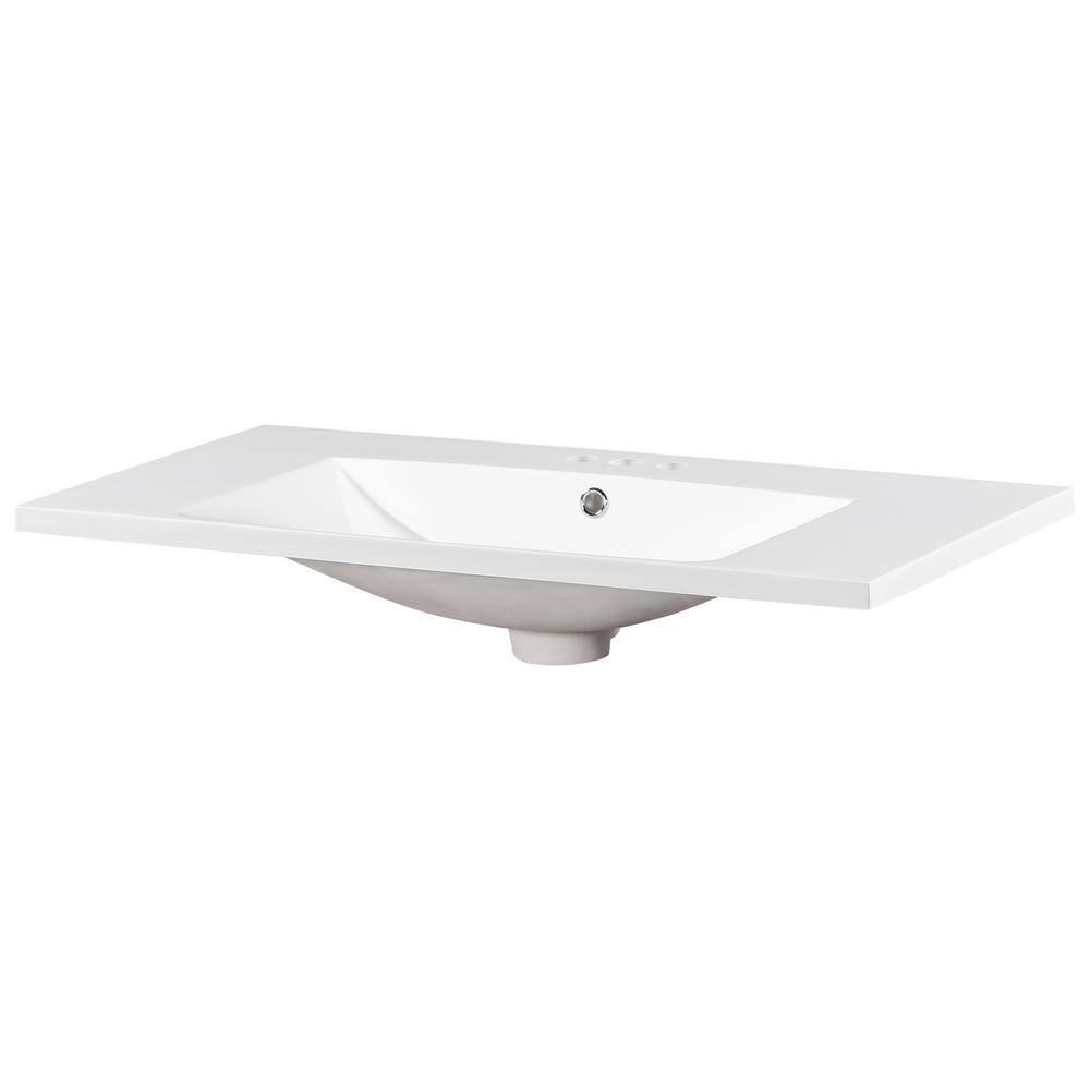 36" Countertop Bathroom Sink, Resin Bathroom Sink With Faucet Holes, Bathroom Vessel Sink, Stain-Resistant Countertop Basin, White