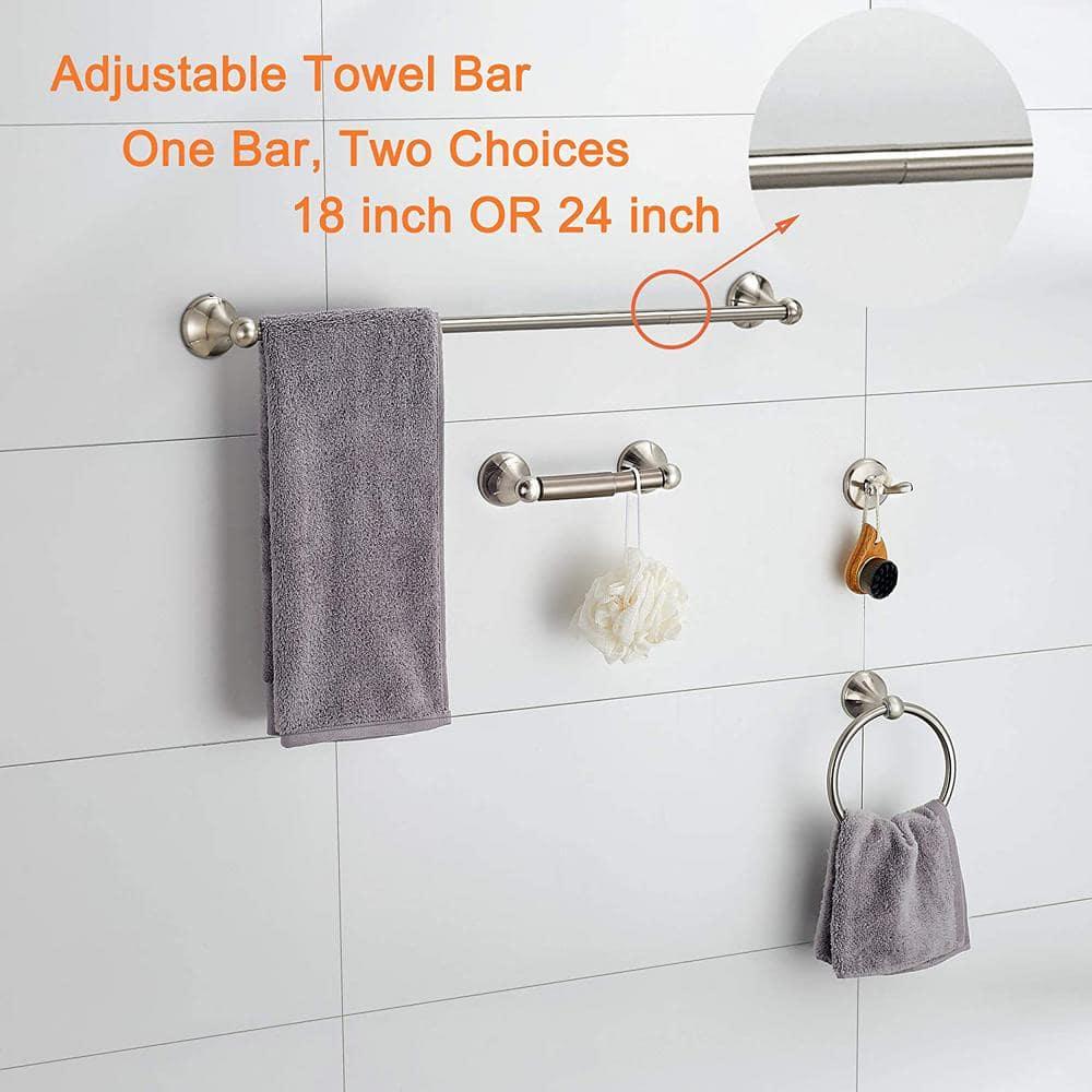 BGL Bathroom Hardware Set, Brushed Nickel Adjustable Expandable Towel Bar 4-Piece Bathroom Accessory Set Wall Mounted