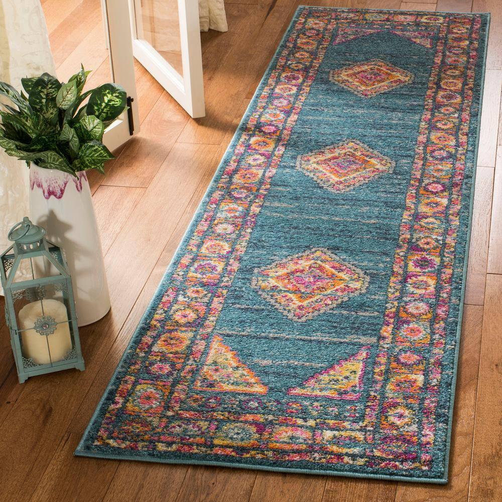Madison MAD133 Power Loomed Runner Rug - Light Blue/Orange - 2'3"x6' - Safavieh.