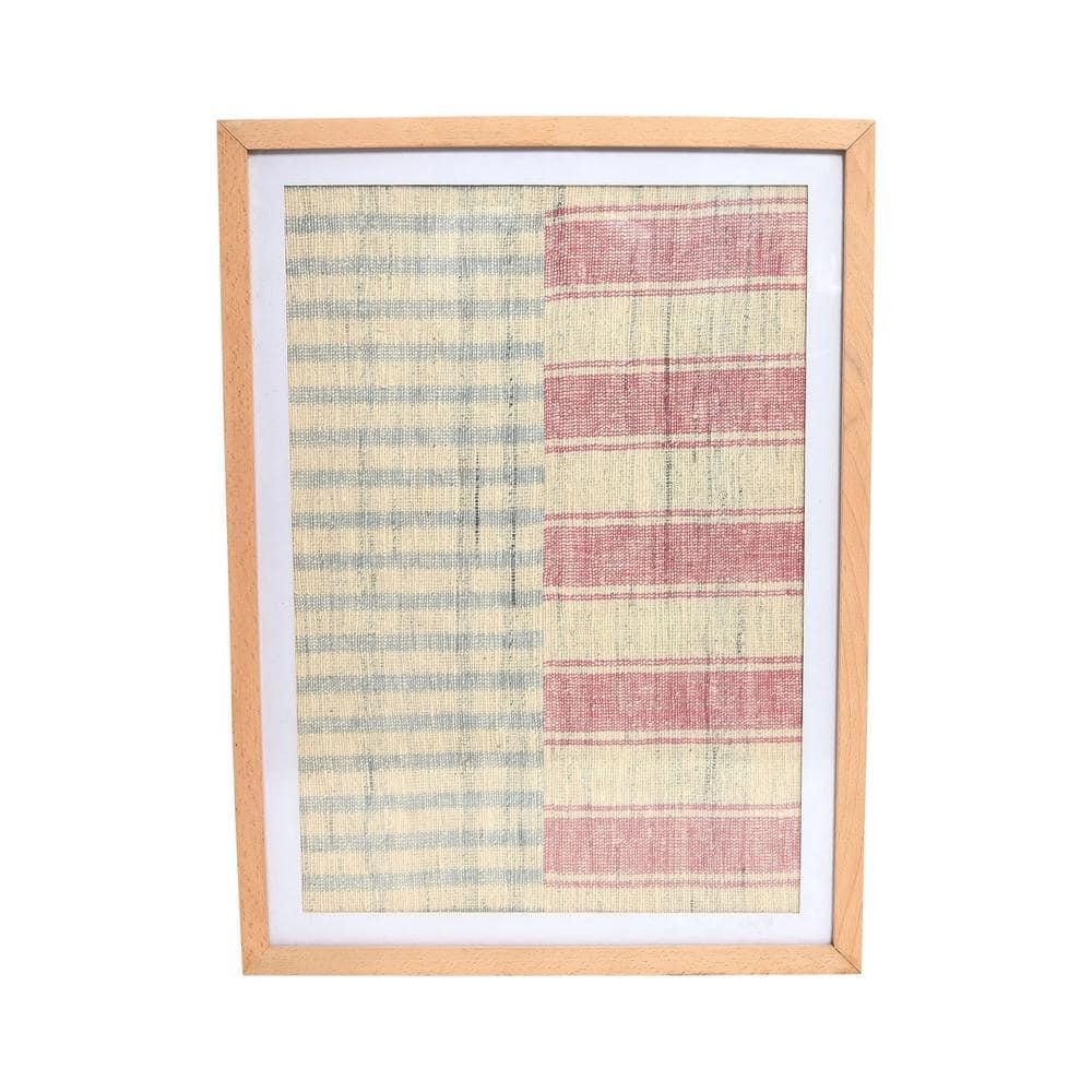 Storied Home Boho Handwoven Cotton Wall Art with Wood Frame and Plastic Cover Faded Red/Natural: Intricate Textile, MDF Composite, Vertical Display