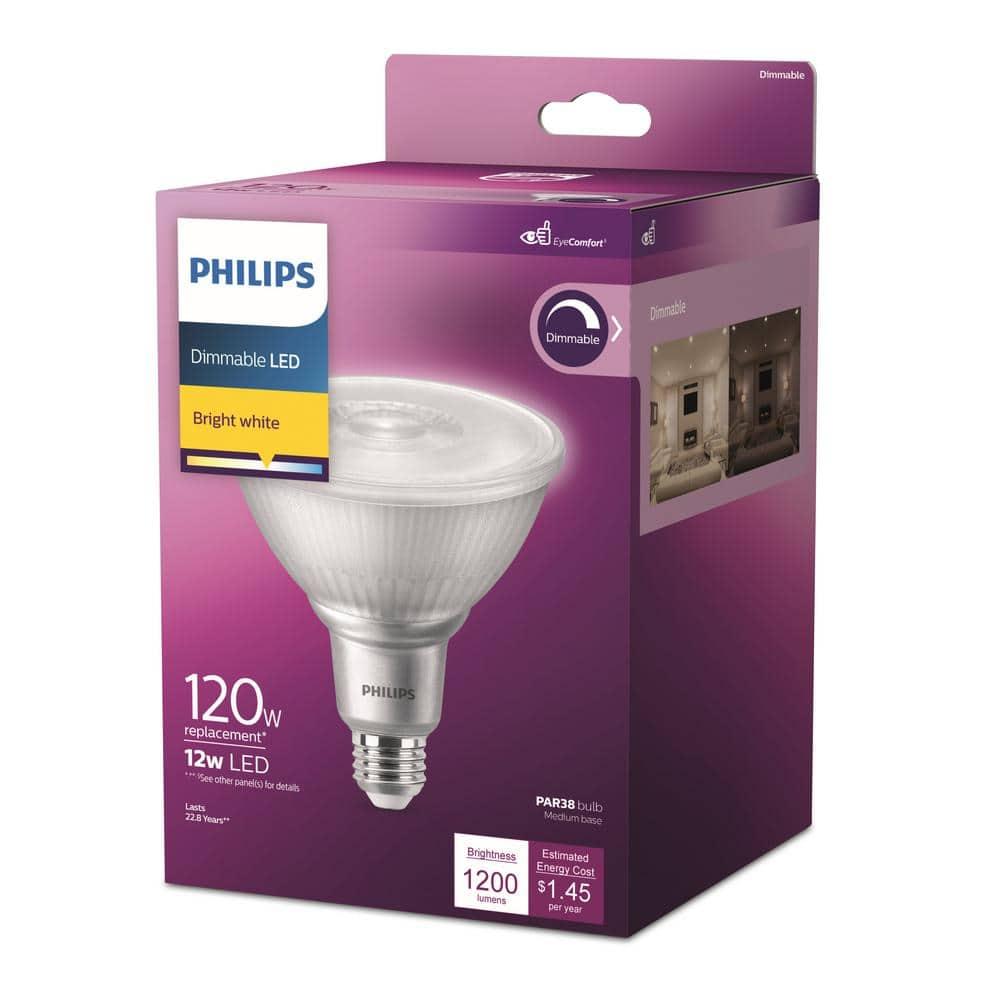 Philips LED 120W Bright White PAR38 1P: Dimmable Outdoor Flood Light Bulb, 120V, Energy Star Certified, 3000K, E26 Base