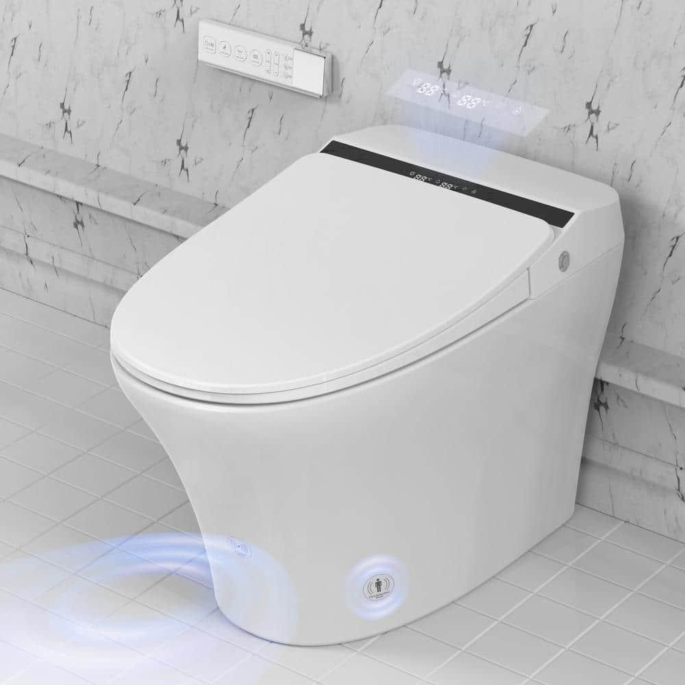 Elongated Smart Toilet Bidet with Auto Flush, Heated Seat, Seating Sensor, Foot Induction Flush