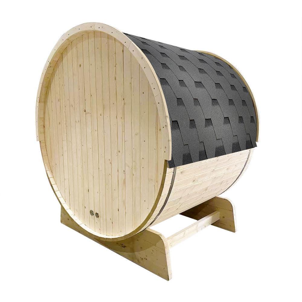 ALEKO Outdoor and Indoor White Pine Barrel Sauna - 3-4 Person - 4.5 kW UL Certified Heater - Bitumen Shingle Roofing