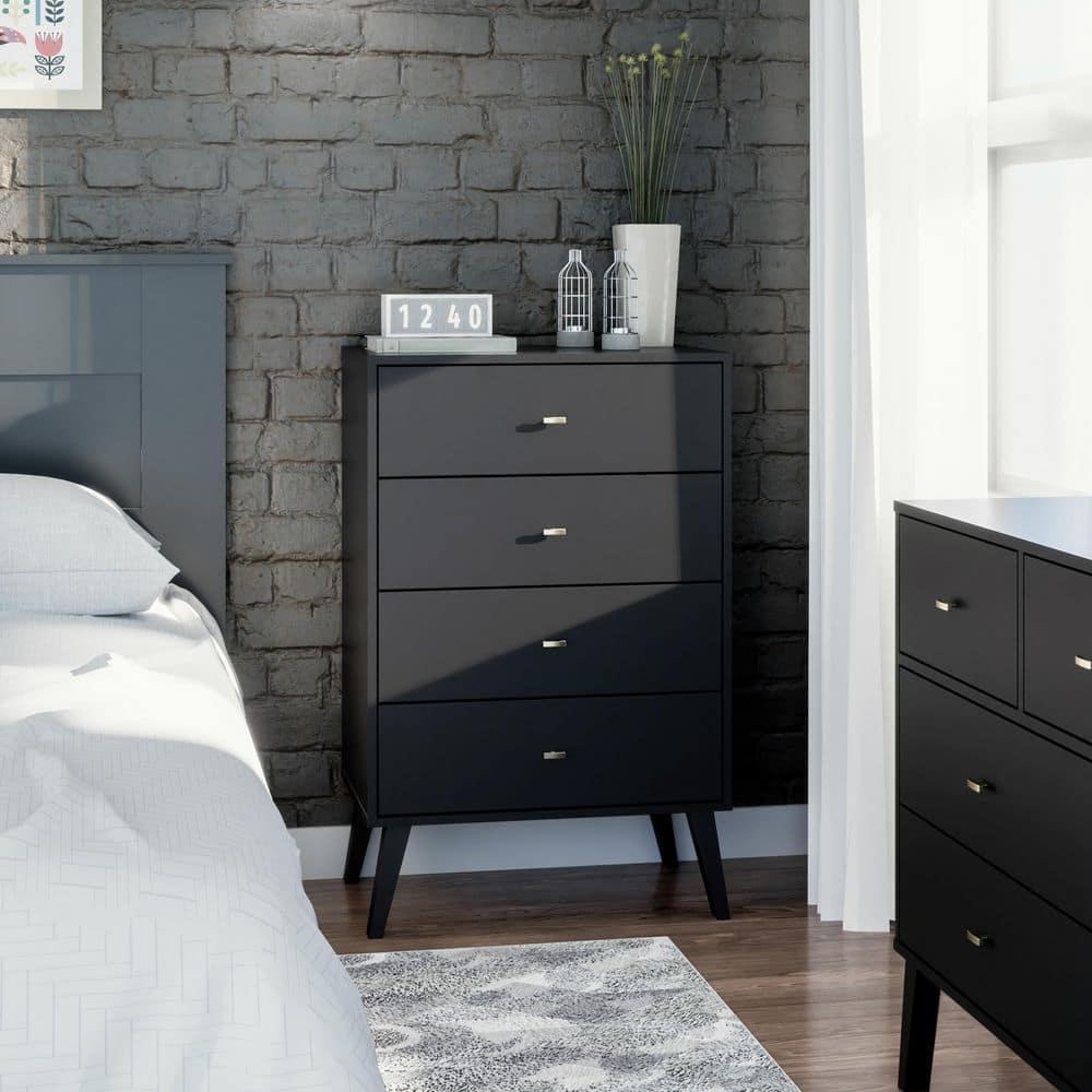 Prepac Milo Mid Century Modern 4-Drawer Vertical Chest, Black