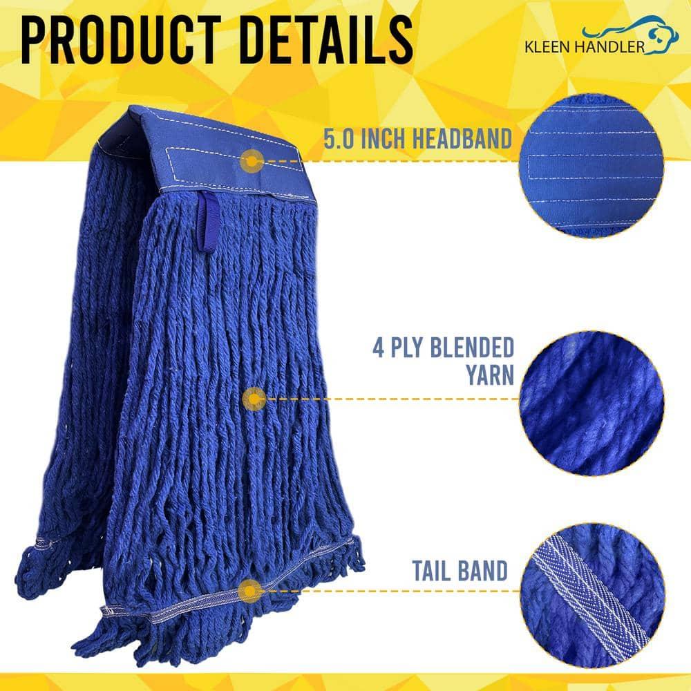 Dark Blue Heavy-Duty Blended String Mop Heads, 13-inch (4-Pack)