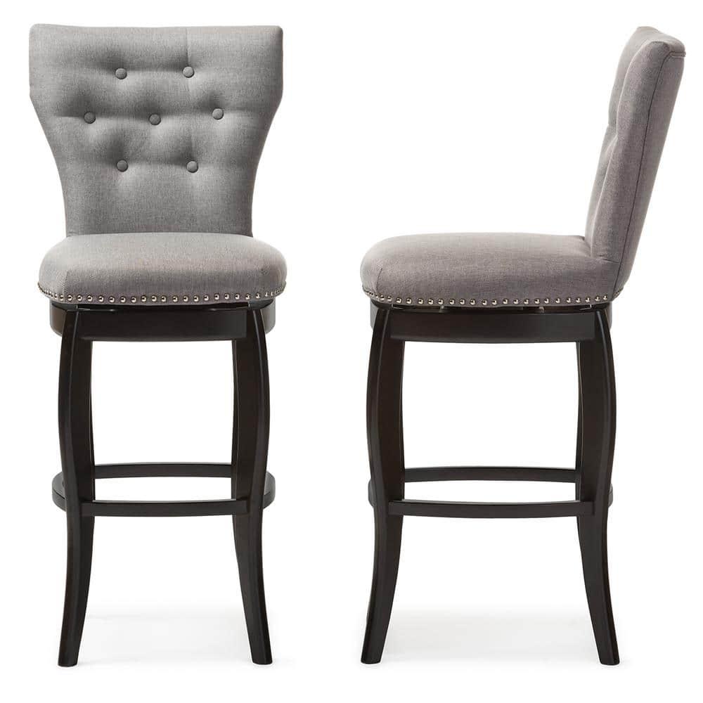 Baxton Studio 29" Leonice Fabric Upholstered Button Tufted Swivel Barstool Gray: Rubberwood Frame, Polyester Upholstery