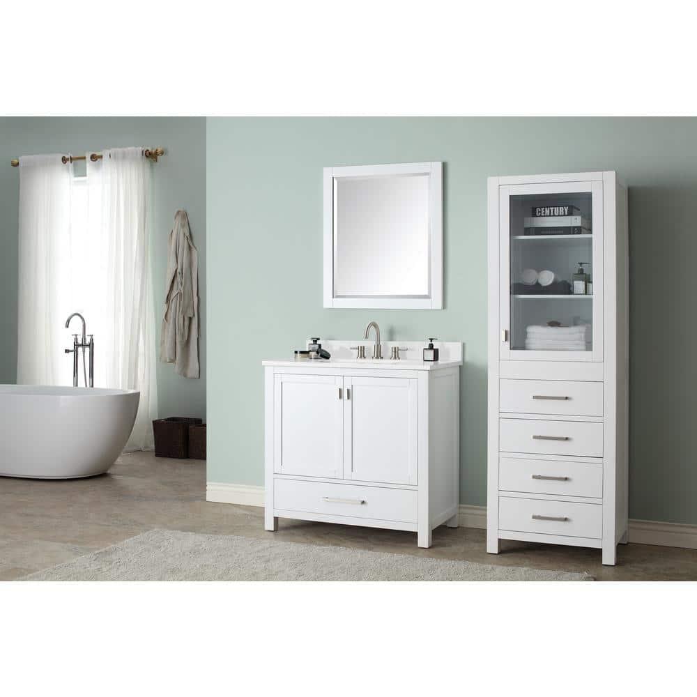 Modero 37" White Freestanding Bathroom Vanity with Cala White Marble Top