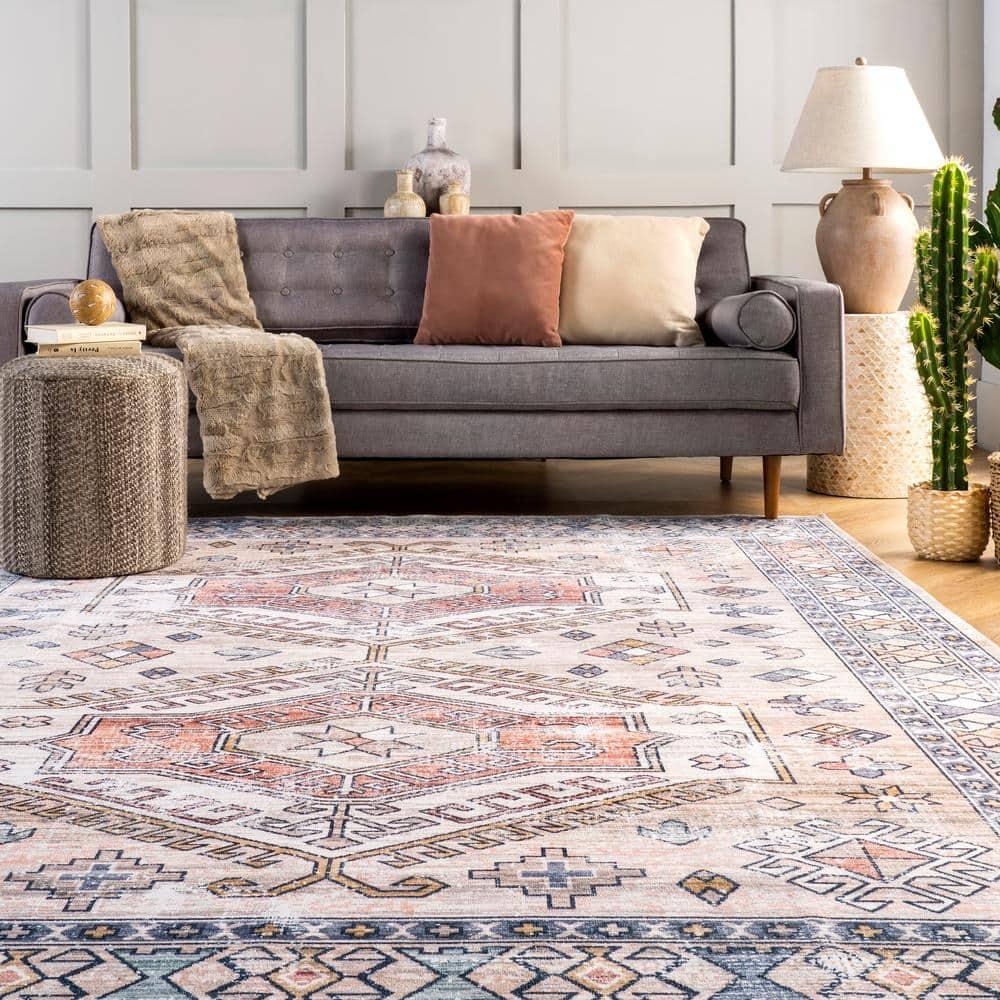 Nuloom Mae Medallion 2x3 Machine Washable Accent Indoor Area Rug for Living Room Bedroom Dining Room Entryway Kitchen, Peach/Ivory