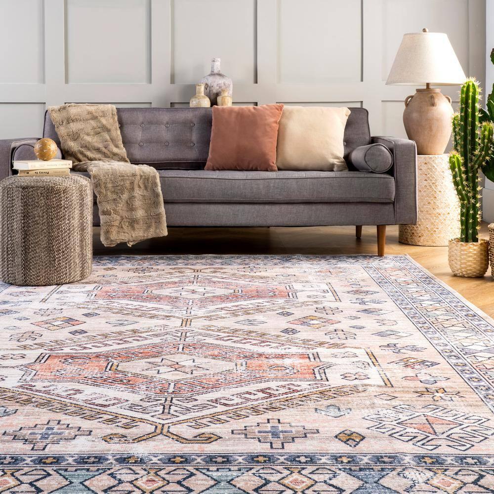 Nuloom Mae Motif Pet Friendly Machine Washable Area Rug, 3' x 5', Peach