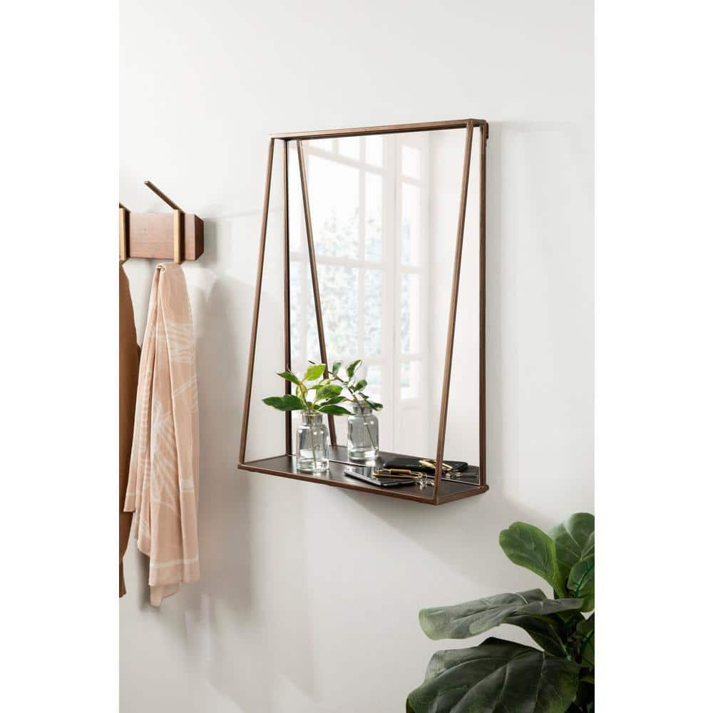 Kate and Laurel Lintz Metal Framed Mirror with Shelf, Bronze 18x24