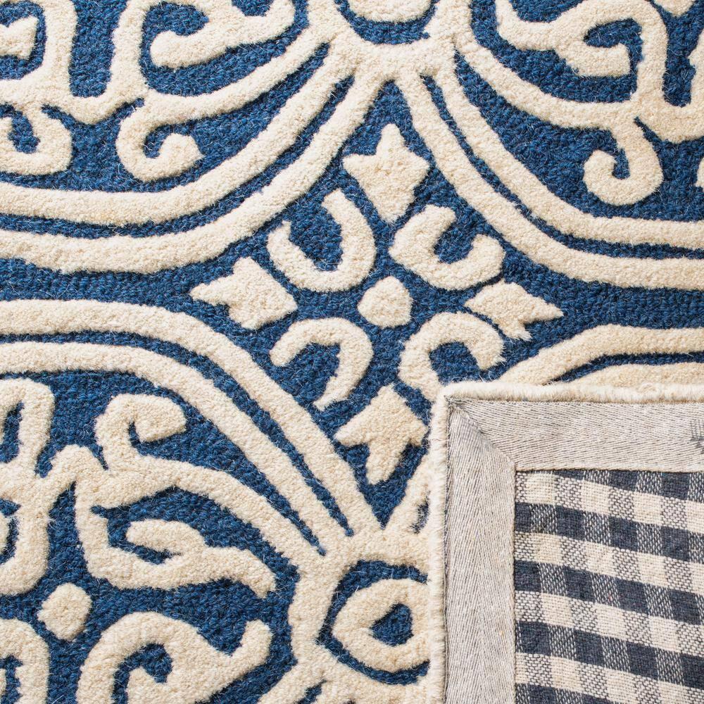 SAFAVIEH Cambridge Leslie Geometric Wool Runner Rug, Navy Blue/Ivory, 2'6" x 18'