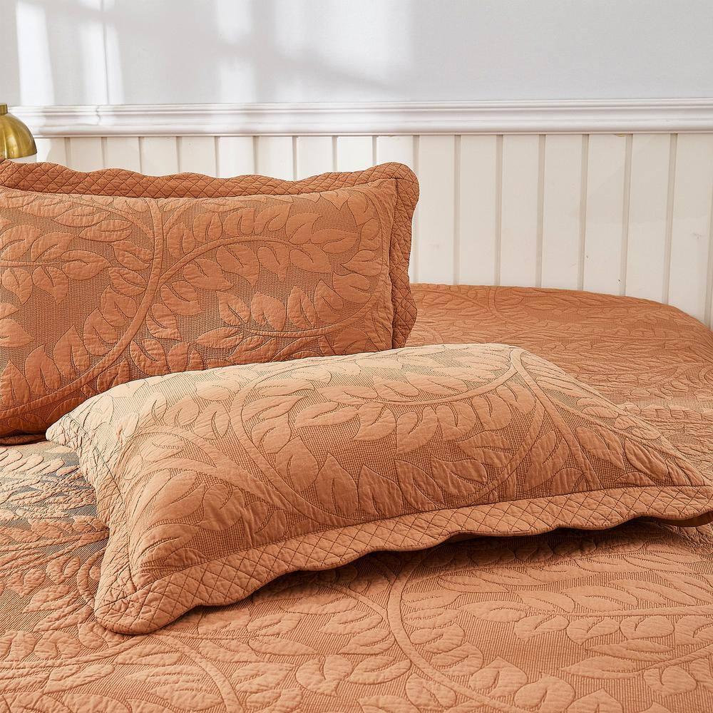 MarCielo 2-Piece 100% Cotton Quilted Pillow Shams Embroidered Farmhouse Pillow Shams (Standard, Royal Orange)
