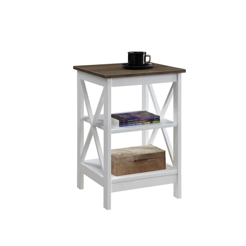 Xavier End Table with Open Shelves Driftwood/White