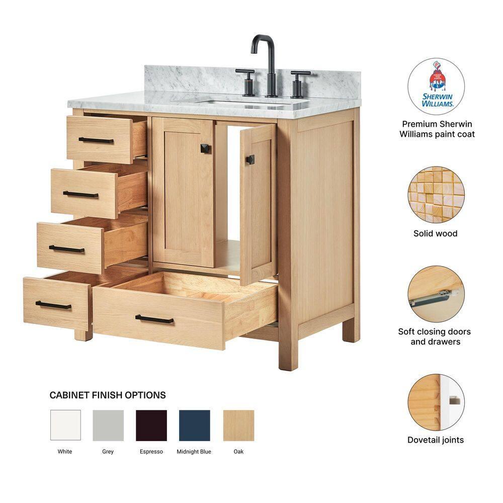 Hokku Designs Flynt 37'' Single Bathroom Vanity with Carrara Marble Top