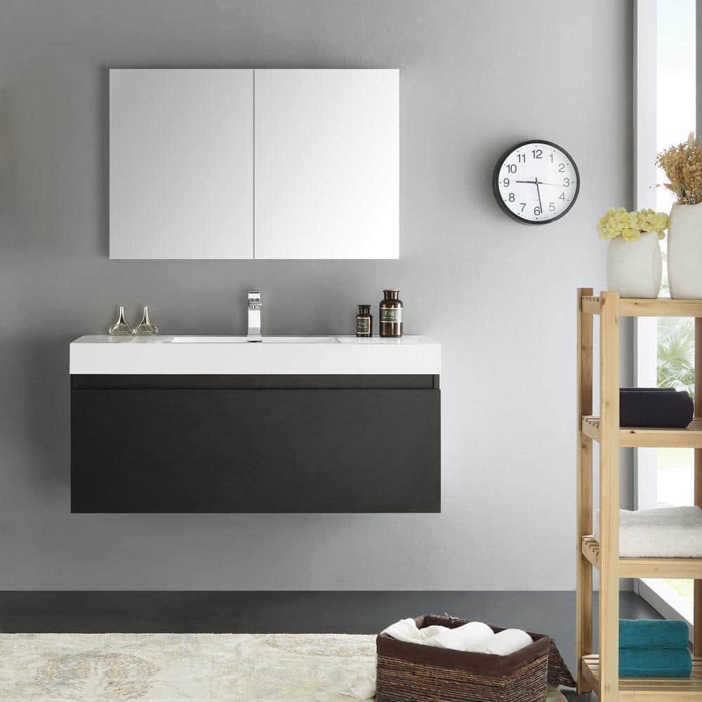 Mezzo 48"Black Wall Hung Bathroom Vanity & Medicine Cabinet