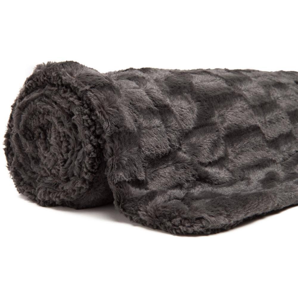 Chanasya Super Soft Fuzzy Faux Fur Elegant Rectangular Embossed Throw Blanket | Fluffy Plush Sherpa CozyGrey Microfiber Blanket for Bed Couch Living Room Fall Winter Spring (50" x 65") - Dark Grey