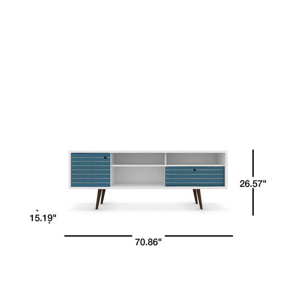 Liberty 3 Shelf and 1 Drawer TV Stand for TVs up to 65" White/Aqua Blue - Manhattan Comfort