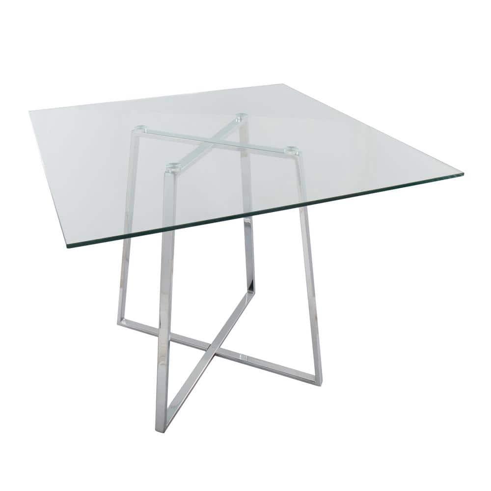 36" Cosmo Square Dining Table Chrome/Clear Glass - LumiSource: Modern Pedestal, Seats 4