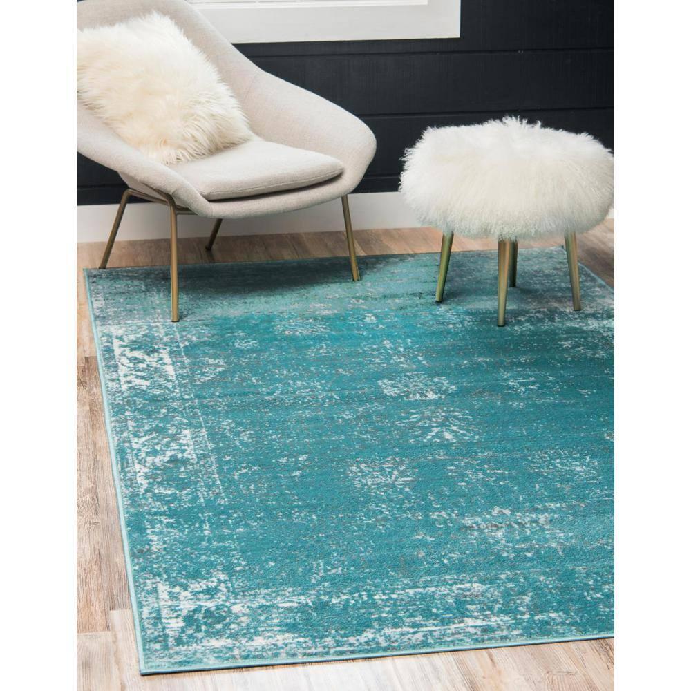 Unique Loom Sofia Collection Area Rug - Casino (7' 1" x 10' Rectangle Turquoise/Ivory)