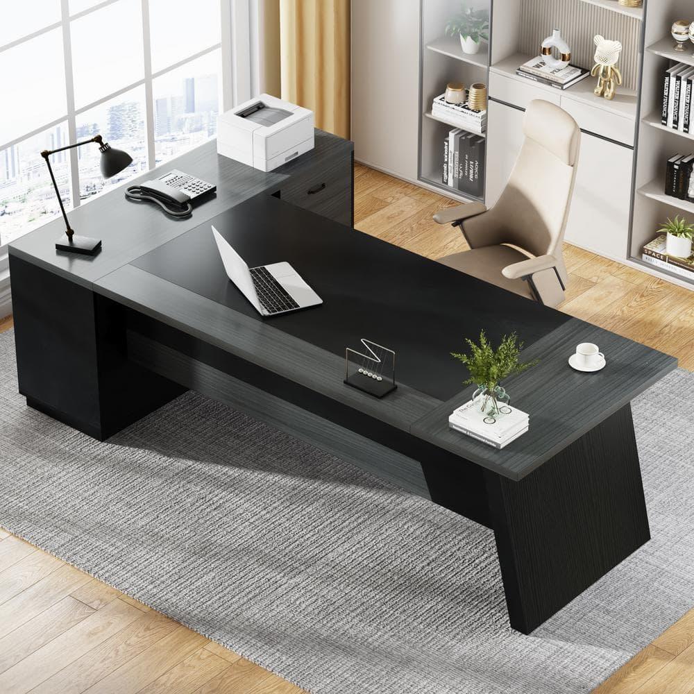 Tribesigns 78-Inch L-Shaped Executive Desk, Large Office Desk with Drawers and Lateral File Cabinet, Modern Computer Desk for Home Office, Gray & Black