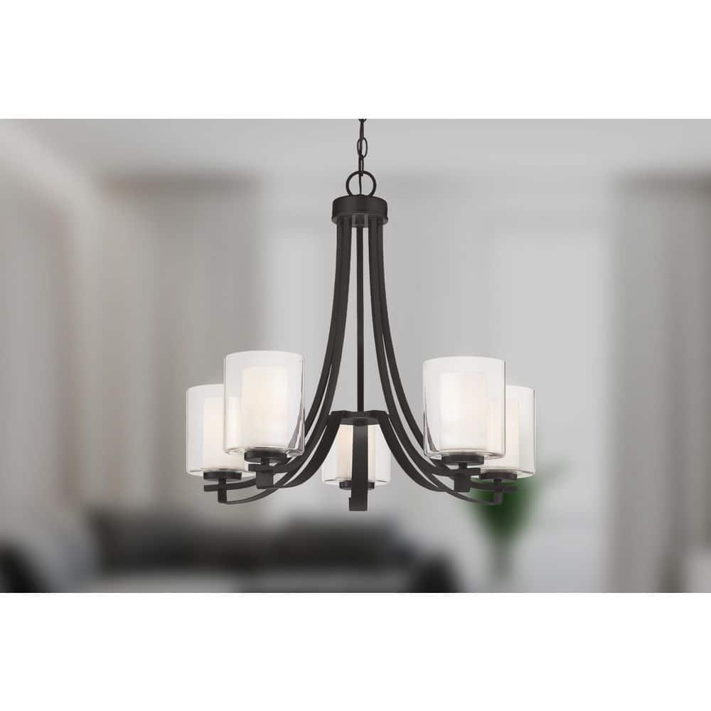 Minka Lavery Sand Coal Pendant Chandelier 25 1/2" Wide Modern Clear Outer White Inner Glass Shade 5-Light Fixture for Dining Room