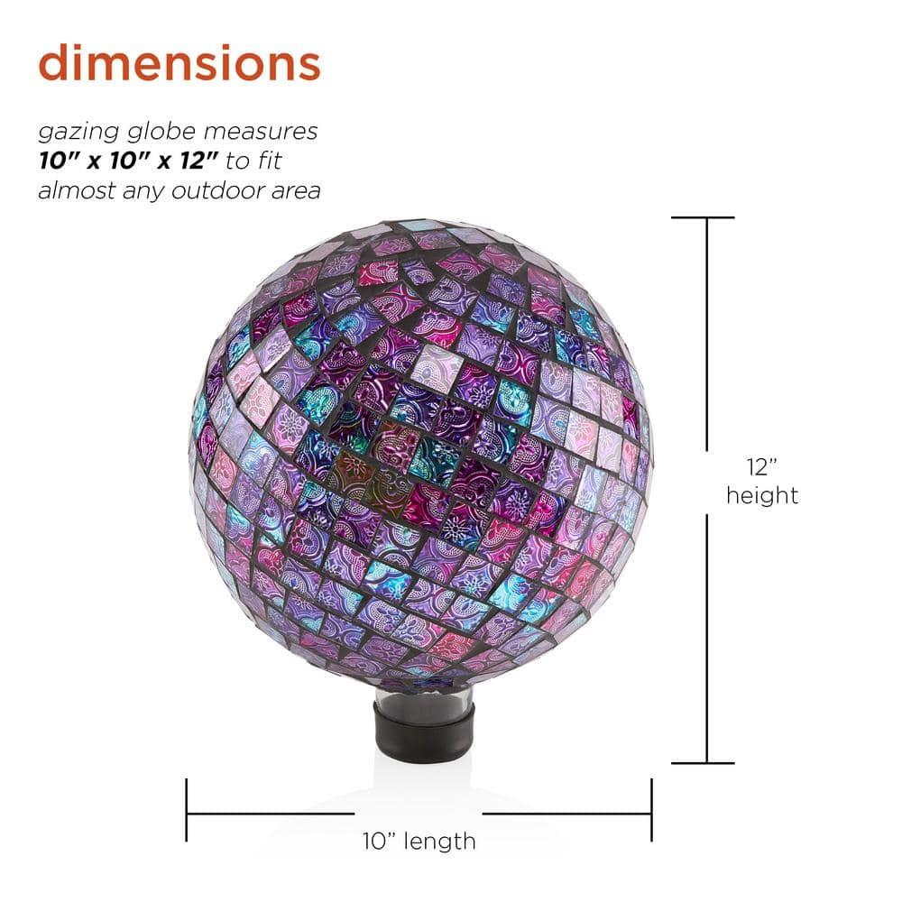 12" x 10" Indoor/Outdoor Embossed Pattern Glass Gazing Globe Purple - Alpine Corporation: Durable Polystone, LED Lights