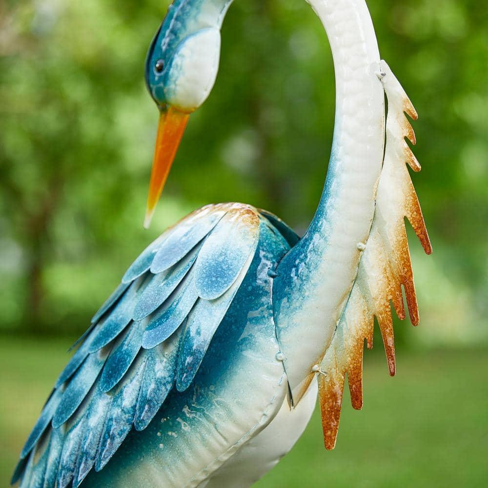 Glitzhome 38.5"H Metal Standing Crane Garden Statue with Stakes (KD) Metal Thickness: 0.35mm