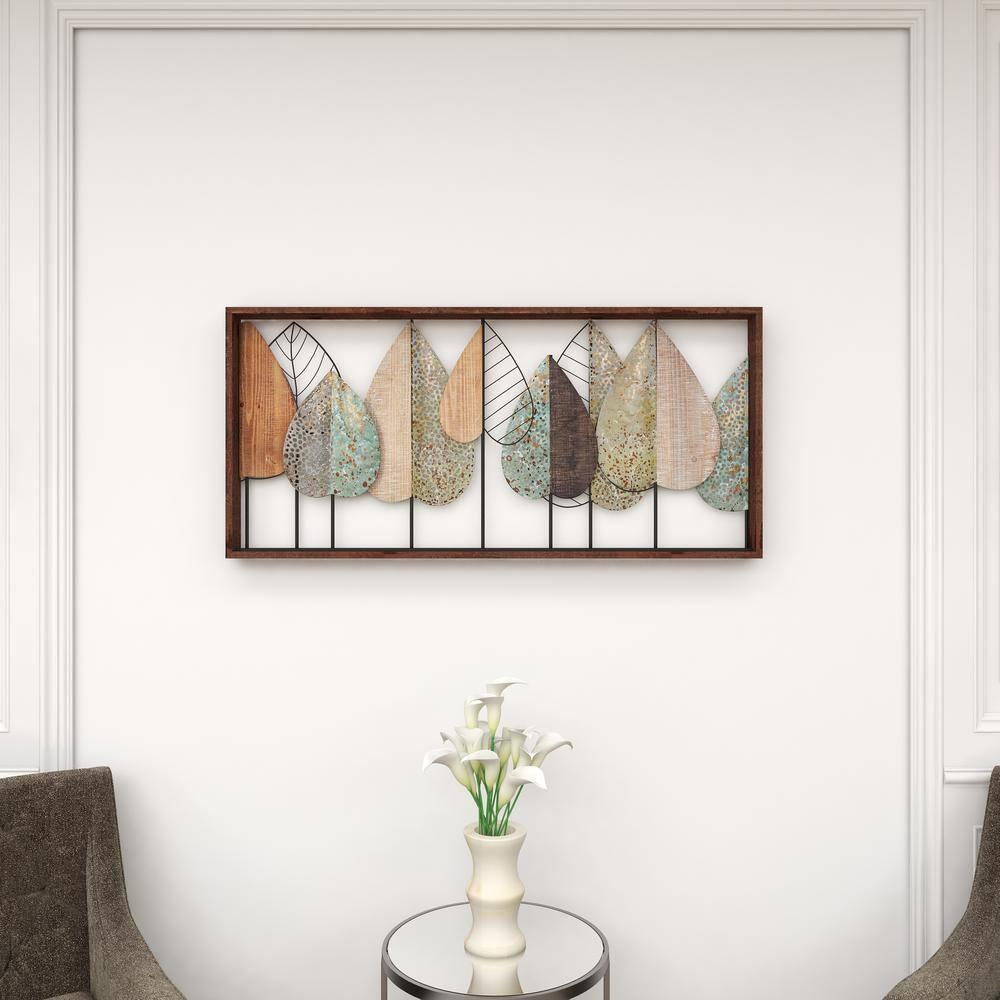 XMVJHOME Modern Leaf Wall Art Sculpture With Metal Wire Accents, Minimalist Botanical Home Decor, Open-Frame Design For Contemporary Interiors