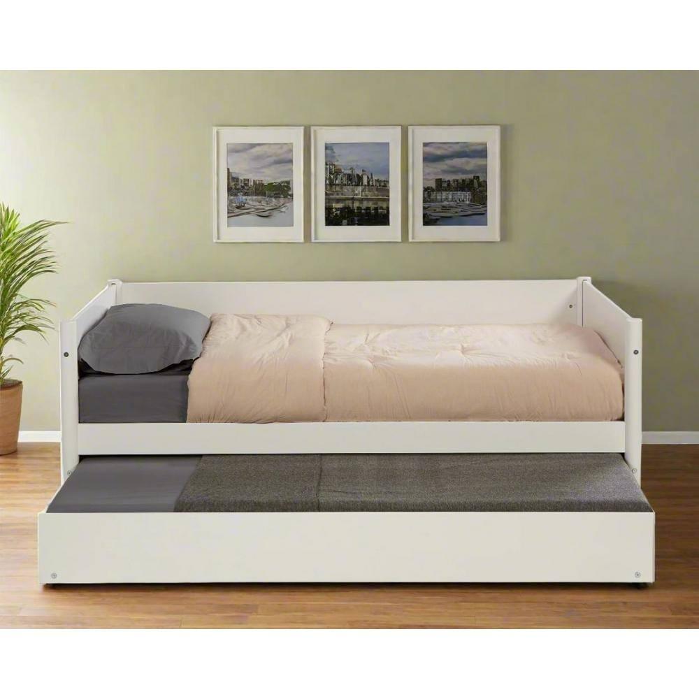 Camaflexi Mid-Century Wood Storage Twin Size Daybed with Trundle White