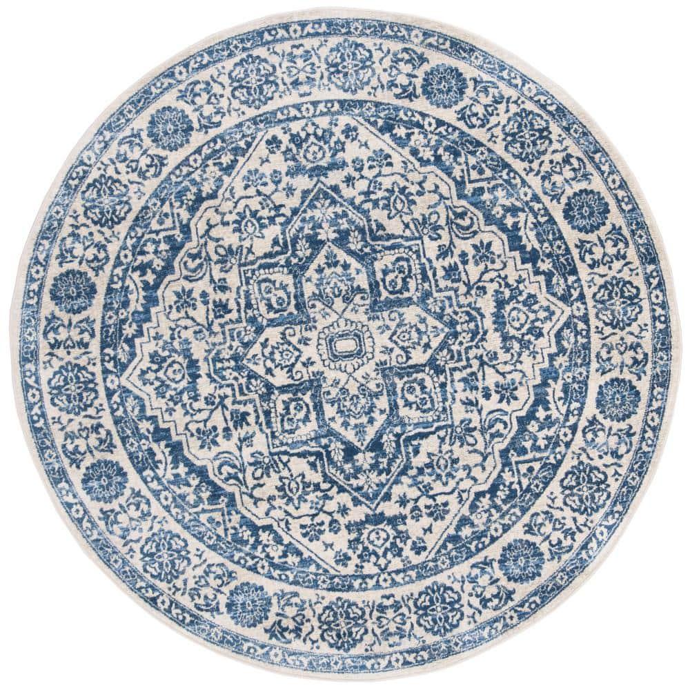 Brentwood BNT854 Power Loomed Indoor Area Rug - Light Grey/Blue - 5' Round - Safavieh