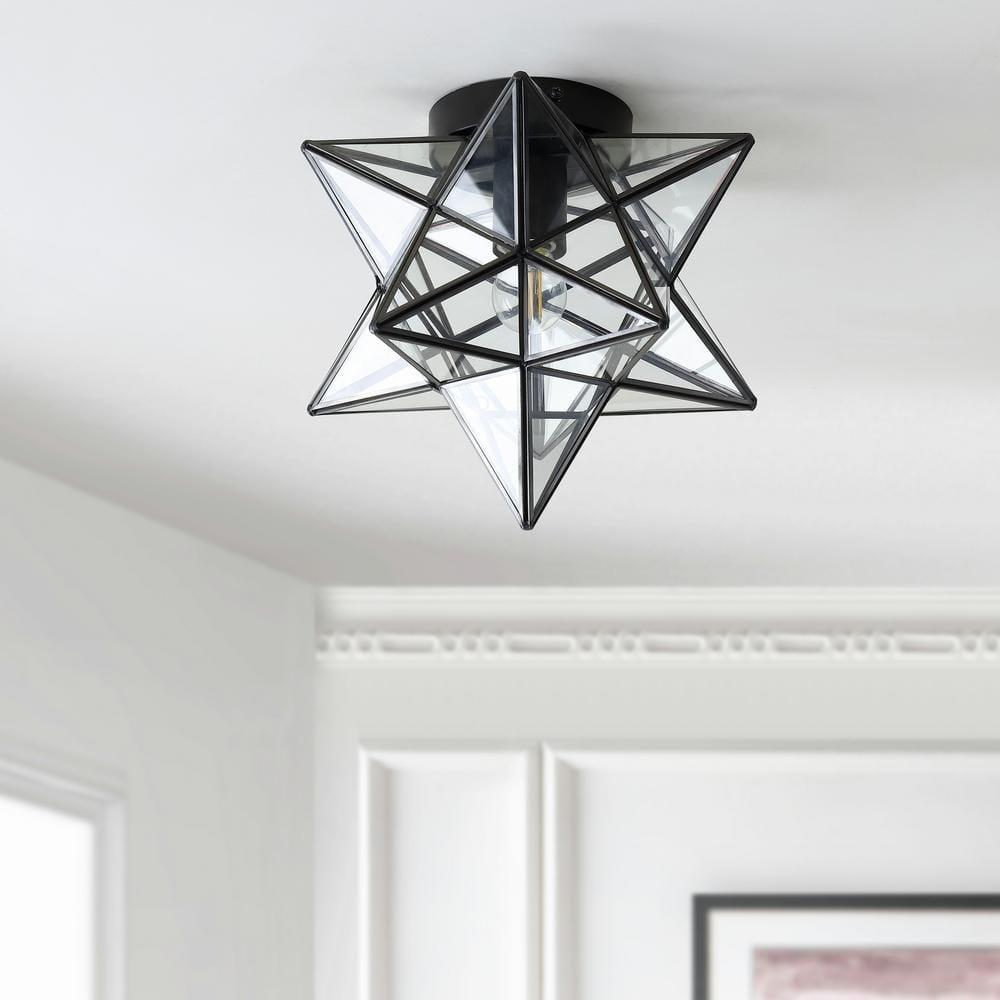 Stella 12" Moravian Star Metal/Clear Glass LED Flush Mount, Oil Rubbed Bronze