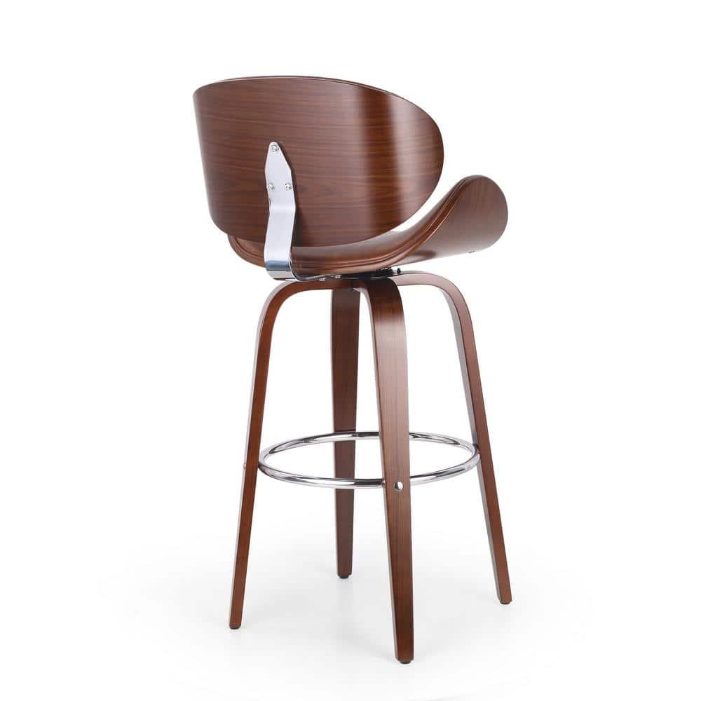 Noble House Cordele Indoor Upholstered Swivel Barstool, Cognac Brown and Walnut
