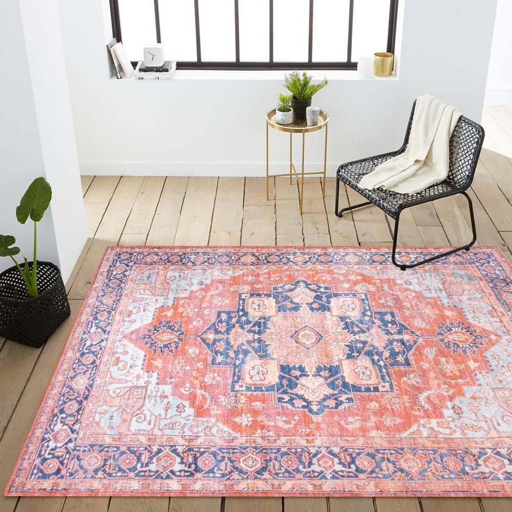 5' x 8' Maris Ornate Medallion Machine Washable Indoor/Outdoor Area Rug, Orange/Cream - JONATHAN Y