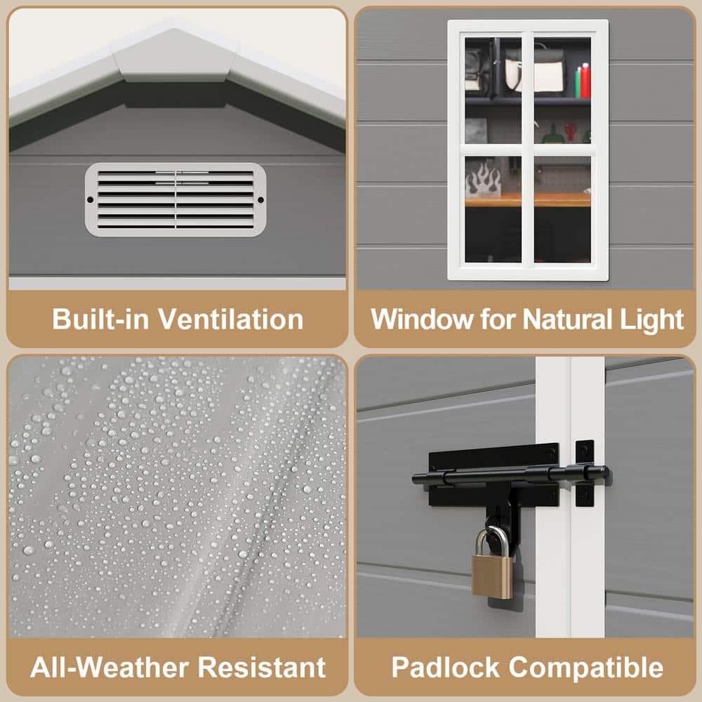 Outdoor Storage Shed with Floor, Lofka 6' x 4' Resin Outdoor Shed with Side windows for Garden, Patios, Backyards, Gray