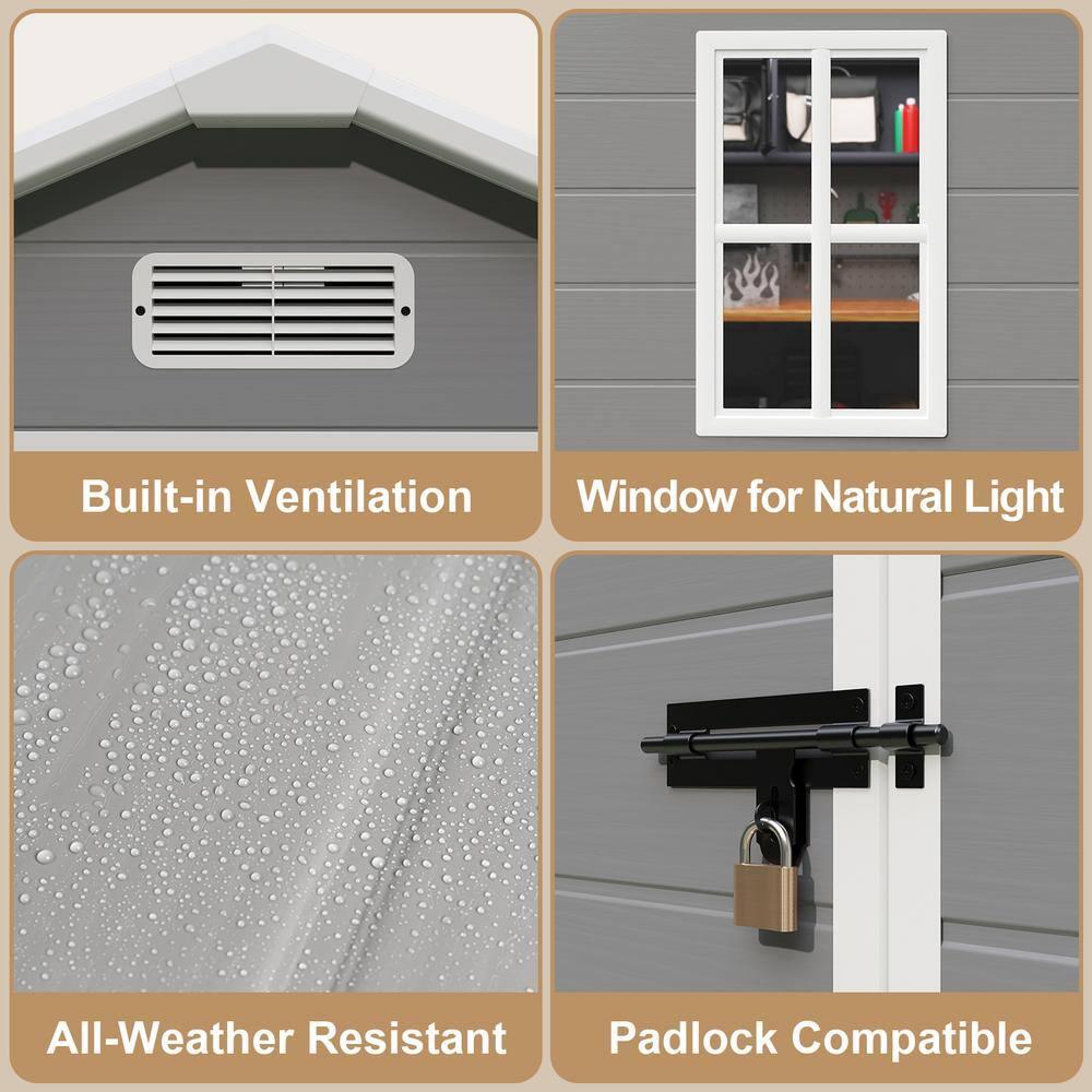 Outdoor Storage Shed with Floor, Lofka 6' x 4' Resin Outdoor Shed with Side windows for Garden, Patios, Backyards, Gray