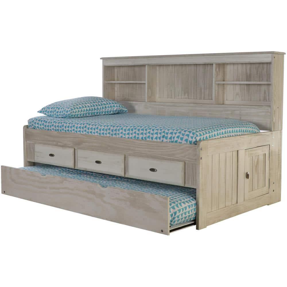 American Furniture Classics OS Home and Office Furniture Model 85222K3-22, Solid Pine Twin Daybed with Three Sturdy Drawers and a Twin Sized Trundle in Light Ash