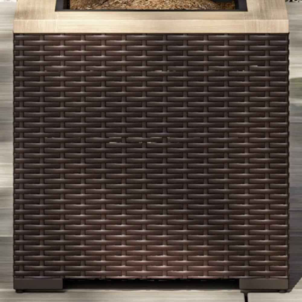 Homestyles Palm Springs Acacia Wood Top and Rattan Outdoor Planter in Dark Brown