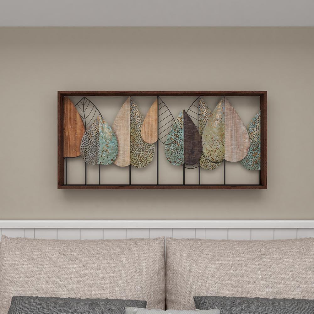XMVJHOME Modern Leaf Wall Art Sculpture With Metal Wire Accents, Minimalist Botanical Home Decor, Open-Frame Design For Contemporary Interiors