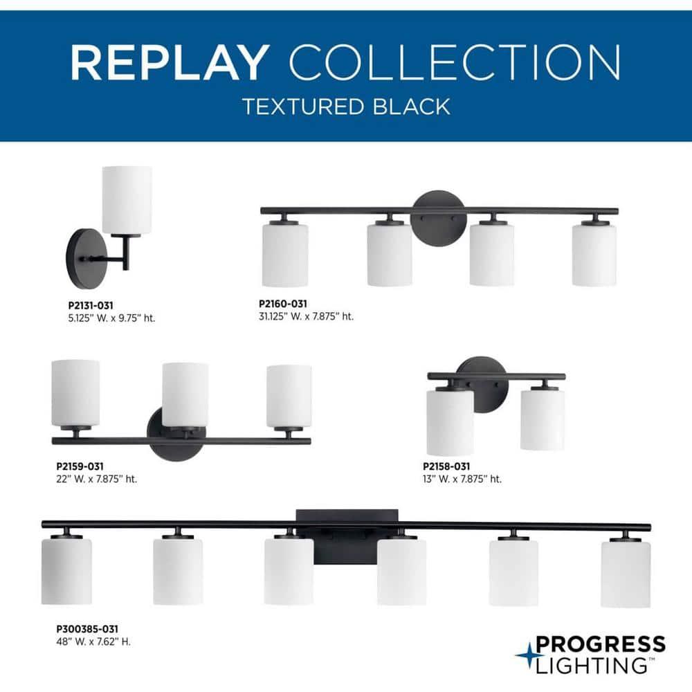 Progress Lighting Replay Collection 3-Light Bath Vanity in Textured Black, Porcelain Material, Up/Down Mounting, Shade Included