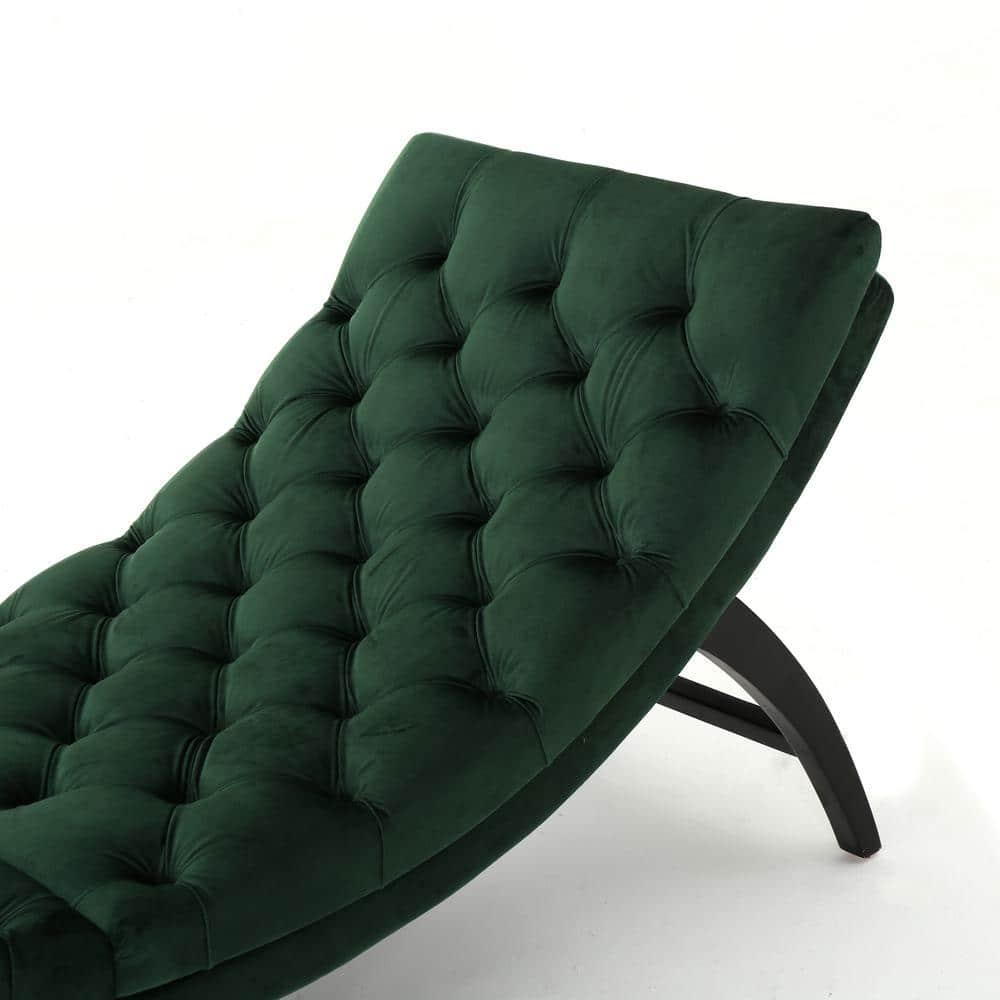 Garret Tufted Emerald New Velvet Curved Chaise Lounge