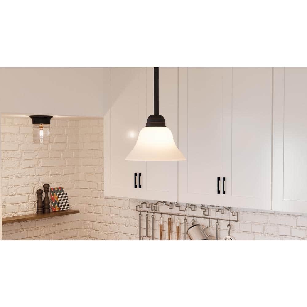 Design House 514513 Millbridge Traditional 1-Light Indoor Dimmable Mini Pendant with Alabaster Glass Shade for Kitchen island bar Bar, Oil Rubbed Bronze