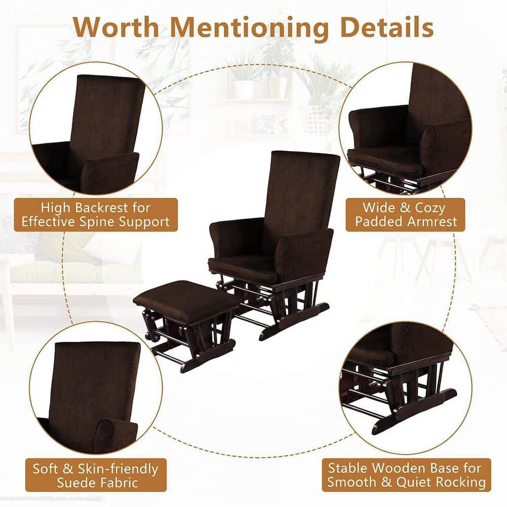 Costway Glider and Ottoman Cushion Set Wooden Baby Nursery Rocking Chair Brown