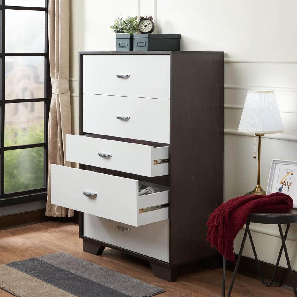 Acme Furniture 32" Eloy Decorative Storage Drawer White and Espresso: Wood Composite, 5-Drawer Organizer, Anti-Tip Hardware
