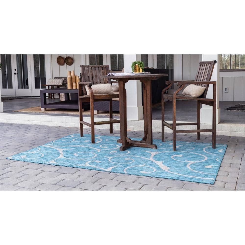 Unique Loom 9' 0 x 12' 2 Rectangle Indoor/Outdoor Botanical Light Aqua Area Rug