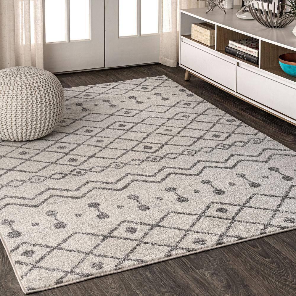 4'x6' Aksil Moroccan Beni Souk Area Rug, Cream/Gray - JONATHAN Y