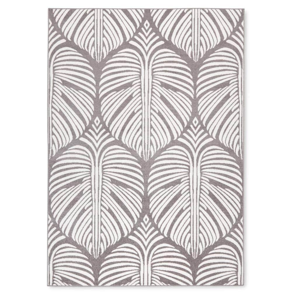 TOMMY BAHAMA Lanai Palm Leaves Indoor Outdoor Area Rug Dark Grey/Ivory