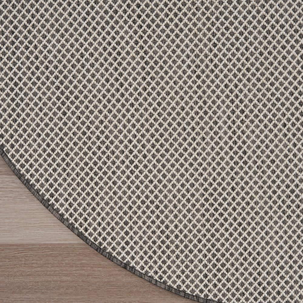 Nourison 4' x 4' Courtyard Modern Easy Care Flatweave Indoor Outdoor Round Rug Ivory/Charcoal
